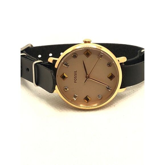 Fossil ES4473 Women's Black Leather Analog Rose Gold Dial Quartz Watch KS328 - Picture 5 of 9